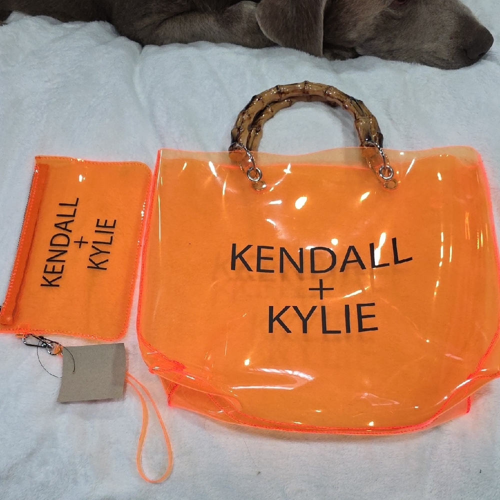 Kendall & Kylie Orange Tote Bamboo Handles & Seperate Wristlet